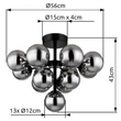 Globo GRAPPY mennyezet lámpa fém, üveg, fekete, füstszín, G9 - 56143-13D