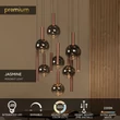 Lucide JASMINE függeszték fém, üveg, réz, füstszín, LED, 4.5W, 292lm, 2200K-3300K - 74420/12/65