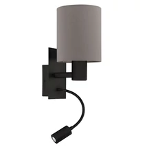 Eglo PASTERI fali lámpa fém, textil, fekete, barna, E27+LED, 3000K, 3.8W, 320lm - 900701