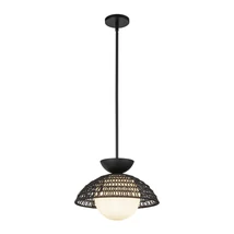 Elstead PERTH függeszték fém, rattan, üveg, fekete, opál, E27 - ELS-ALM-PERTH-P-BK