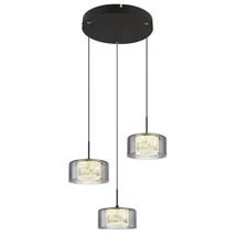 Globo FOGSY függeszték fém, üveg, akril, fekete, füstszín, LED, 24W, 4000K, 1600Lm - 15634-3
