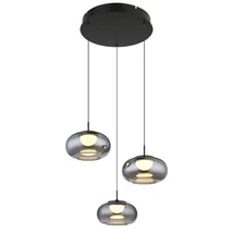 Globo QUINTARA függeszték fém, üveg, fekete, füstszín, LED, 18W, 1200lm, 3000K - 15744-3H