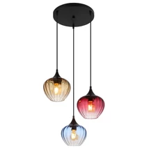 Globo SANDER függeszték fém, üveg, fekete, kék, piros, borostyán, E27 - 15748-3HR