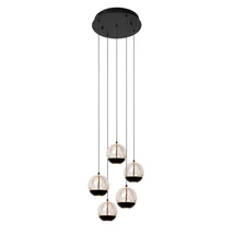 Lucide SENTUBAL függeszték fém, üveg, fekete, áttetsző, LED, 2700K, 5x5,2W, 5x210lm - 13498/24/30