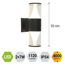 Prezent SERA kültéri fali lámpa fém, műanyag, fekete, LED, 2x7W, 1120lm, 4000K, IP54 - 12104