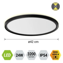 Prezent CORDIA fürdőszobai mennyezet lámpa műanyag, fehér, fekete, LED, 24W, 3000K-6000k, 3200Lm, IP54 - 27314