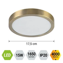 Prezent LENYS mennyezet lámpa fém, műanyag,  matt réz, fehér, LED, 15W, 4000K, 1650 Lm, IP20 - 49059
