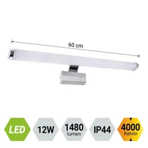 Prezent SOLANA fürdőszobai fali lámpa fém, műanyag, króm, fehér, LED, 4000K, 12W, 1480lm, IP44 - 70225