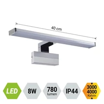 Prezent TREMOLO PLUS fürdőszobai fali lámpa fém, műanyag, króm, fehér, LED, 3000K - 4000K, 8W, 780lm, IP44 - 70226