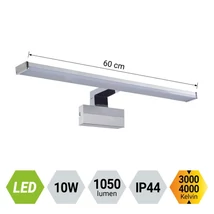 Prezent TREMOLO PLUS fürdőszobai fali lámpa fém, műanyag, króm, fehér, LED, 3000K - 4000K, 10W, 1050lm, IP44 - 70227