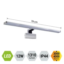 Prezent TREMOLO PLUS fürdőszobai fali lámpa fém, műanyag, króm, fehér, LED, 3000K - 4000K, 12W, 1310lm, IP44 - 70228