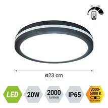 Prezent FAMO kültéri mennyezet lámpa műanyag, fekete, LED, 20W, 2000lm, 3000K-6000K, IP65 - 70334