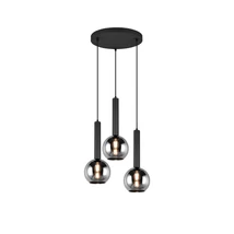 Trio CLAYTON függeszték fém, üveg, fekete, füstszín, E27 - 310390332