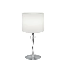 Trio NANDOR asztali lámpa fém, textil, nikkel, fehér, E27+LED, 3000K, 2x3W, 600lm - 575310307