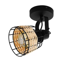 Eglo ANWICK 1 spot lámpa, E27 foglalattal, fényforrás nem tartozék, IP20 acél fekete test, rattan természetes bura | 43324