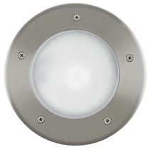 Eglo RIGA 3 talajba építhető lámpa, E27-LED foglalattal, fényforrás nem tartozék, IP67 acél rozsdamentes acél test, műanyag fehér bura | 86189