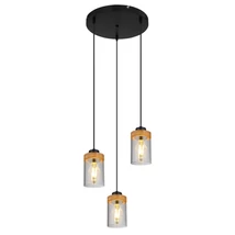 Globo FINCA függesztékmatt fekete fém füstös üveg E27 3x 40W (nem tartozék) IP20 - 15557-3H