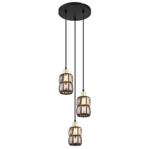 Globo WOLLI függesztékmatt fekete fém füst színű üvegkristály E14 3x 40W (nem tartozék) IP20 - 15761-3B