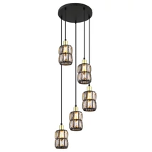 Globo WOLLI függesztékmatt fekete fém füst színű üvegkristály E14 5x 40W (nem tartozék) IP20 - 15761-5B