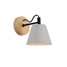 Lucide POSSIO fali lámpa skandináv stílus beton tópszín fa kerek forma E14 IP20 - 03213/01/41