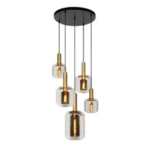 Lucide JOANET függeszték modern stílus üveg füstszürke matt arany-sárgaréz kerek forma E27 IP20 - 45494/15/65