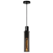 Lucide ORLANDO függeszték modern stílus üveg füstszürke fekete henger forma E27 IP20 - 74404/01/65