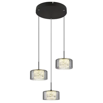 Globo FOGSY függeszték fém, üveg, akril, fekete, füstszín, LED, 24W, 4000K, 1600Lm - 15634-3