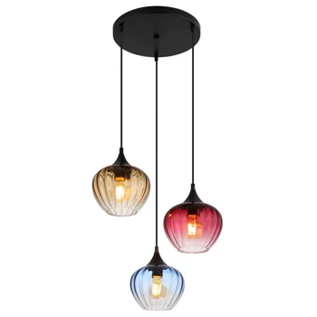 Globo SANDER függeszték fém, üveg, fekete, kék, piros, borostyán, E27 - 15748-3HR