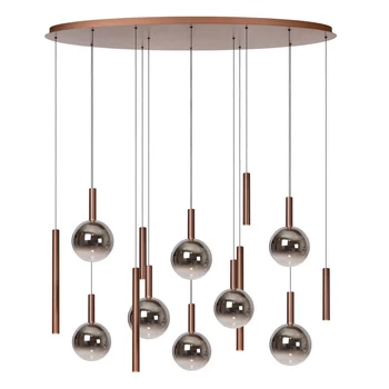 Lucide JASMINE függeszték fém, üveg, réz, füstszín, LED, 4.4W, 360lm, 2200K-3300K - 74420/14/65