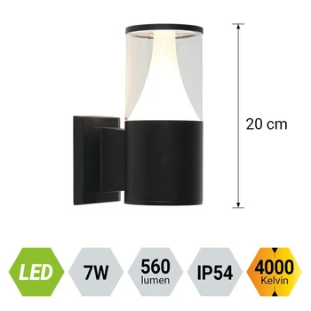 Prezent SERA kültéri fali lámpa fém, műanyag, fekete, LED, 7W, 560lm, 4000K, IP54 - 12103