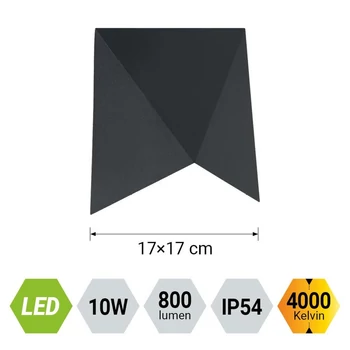 Prezent TAIFU kültéri fali lámpa fém, műanyag, fekete, LED, 10W, 800lm, 4000K, IP54 - 12108