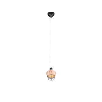 Trio BORKA függeszték fém, rattan, fekete, természetes, E27 - R31261036