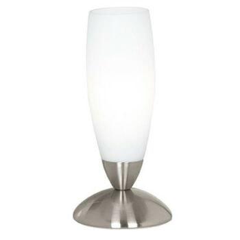 Eglo SLIM asztali lámpa, E14 foglalattal, fényforrás nem tartozék, IP20 acél szatén nikkel test, üveg fehér bura | 82305