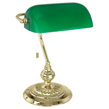 Eglo BANKER húzókapcsolós asztali lámpa, E27 foglalattal, fényforrás nem tartozék, IP20 acél sárgaréz test, festett üveg zöld bura | 90967
