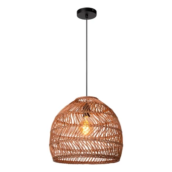 Lucide MOLOKO függeszték skandináv stílus rattan okkersárga fekete félkör forma E27 IP20 - 03437/40/44