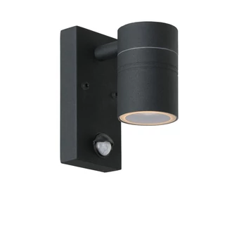 Lucide ARNE-LED kültéri mozgásérzékelős fali lámpa modern stílus acél fekete kerek forma GU10-LED IP44 - 14866/05/30