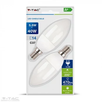 5,5W LED izzó E14 gyertya 4000K (2db/csomag) - 7292