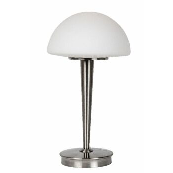 Lucide TOUCH asztali lámpa modern stílus fém szatén króm opál kerek forma E14 IP20 - 17553/01/12