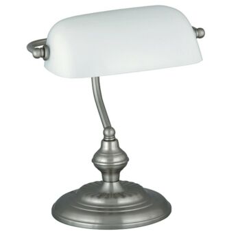 Rabalux BANK íróasztali lámpa E27 fém szatin króm üveg burával fehér klasszikus stílus IP20 - 4037